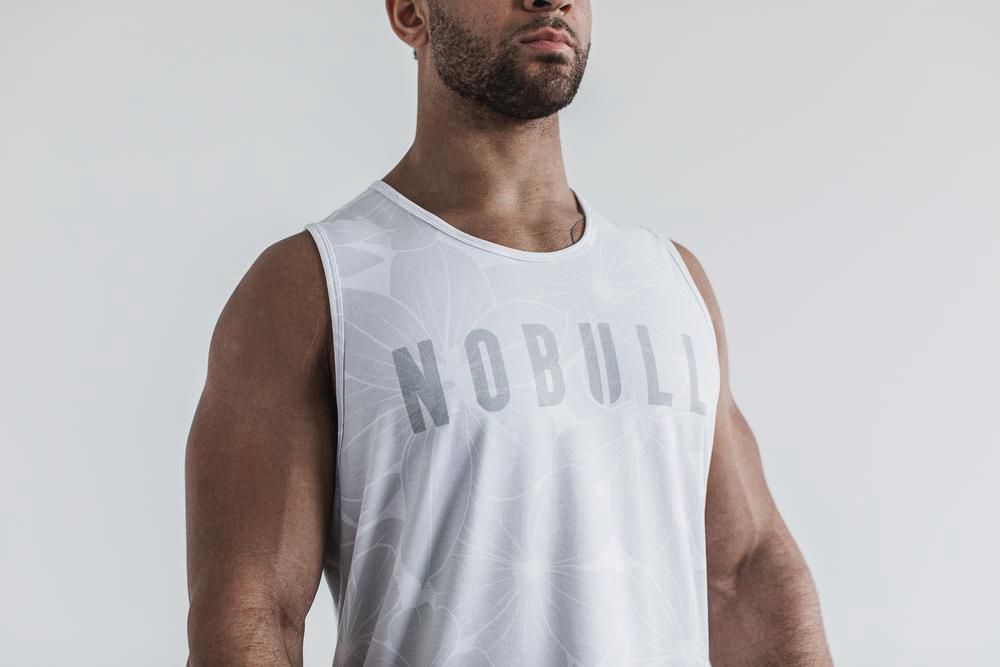 NOBULL Men's Tank Tops - White Hibiscus - Ireland (1086UCXWA)